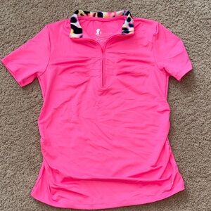 Pink Short Sleeve Polo with Patterned Collar